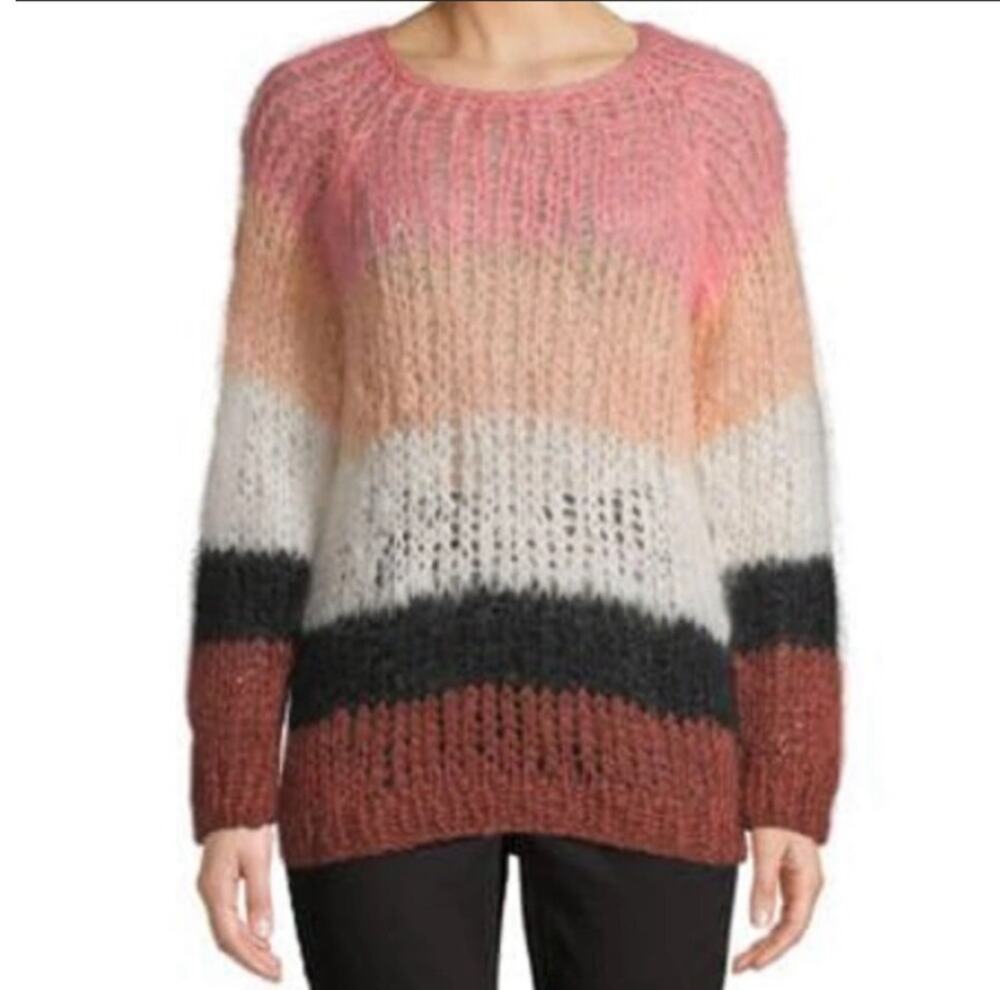Maiami Mohair Knit Multi Colored Striped Sweater Anthropologie Medium